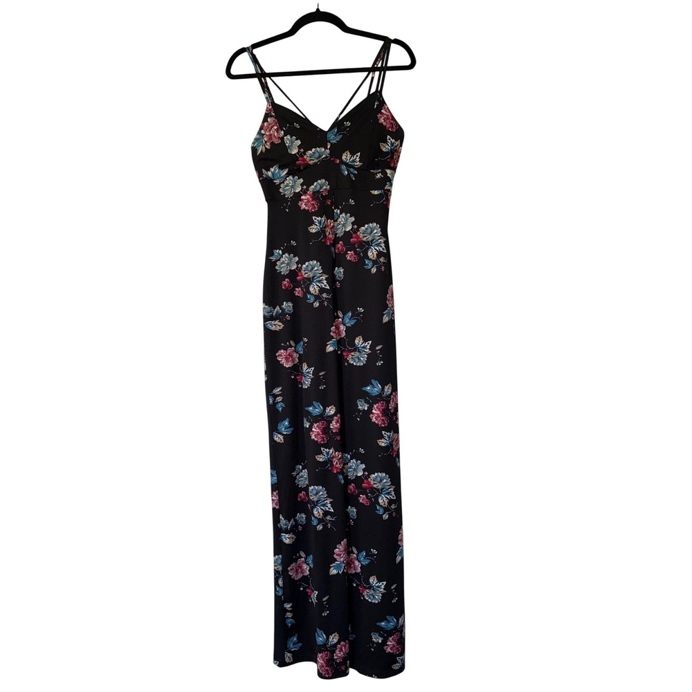 Active USA Black Floral V-Neck Strappy Back Jumpsuit Medium